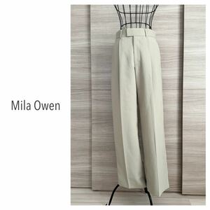 美脚シルエットのワイドパンツ◇Mila Owen ミラオーウェン　タックデザインボリュームワイドパンツ　ベージュ　M