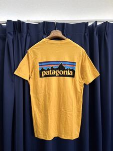 ☆patagoniaパタゴニア☆半袖プリントTシャツ定番バックロゴプリントS山吹色