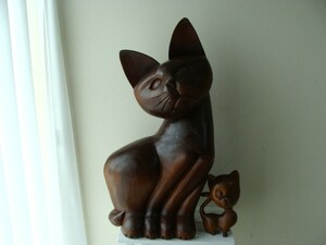 木製ネコ人形大小2匹！レトロ　手彫り　置物　猫　レア物　ねこ　