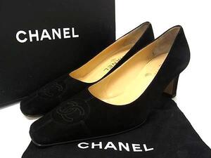 1円 ■美品■ CHANEL シャネル ココマーク スエード パンプス ヒール サイズ 36 1/2(約23.5cm) 靴 シューズ レディース ブラック系 FH4583