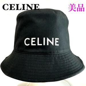 CELINE セリーヌ コットン ロゴ バケットハット メンズ ブラック 美品