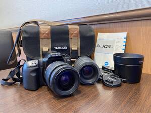 MINOLTA ミノルタ α 303si デジタル一眼レフカメラ カメラ レンズTAMRON2本 リアキャップ　純正カバー　ストラップ　ブラック★h2353