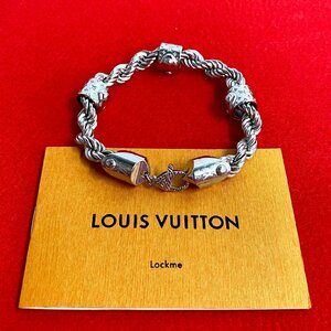 極 美品 希少品 LOUIS VUITTON ルイヴィトン ロープ ブレス モノグラム 刻印 メタル ブレスレット バングル メンズ シルバー 11178