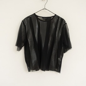 ナカガミ NAKAGAMI *rubber print t-shirt*Fブラック黒チュールプルオーバーシャツブラウス薄手(25-2406-418)【12G42】