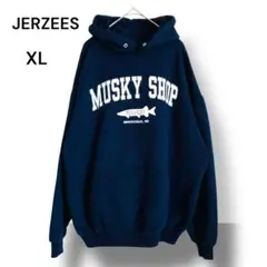 古着　JERZEES MUSKY SHOP パーカースゥエット　XL ネイビー