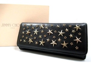 ★★♪JIMMY CHOO ジミーチュウ ニノ レザー スタースタッズ 星 ラインストーン 二つ折り 長財布 ウォレット ブラック 黒 中古品♪★★