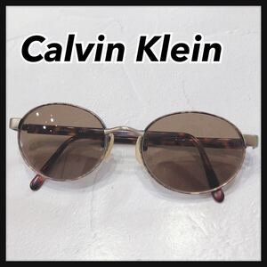 ☆CalvinKlein☆ カルバンクライン CK サングラス アイウェア 度入り ブラウン べっ甲 メタルフレーム カラーレンズ 送料無料