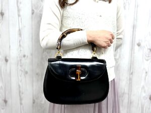 美品 GUCCI グッチ オールドグッチ ヴィンテージ バンブー ハンドバッグ バッグ レザー 黒 78288