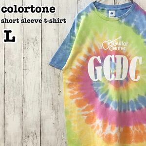 colortone US アメリカ古着 英字 ギター 両面プリント タイダイ 半袖Tシャツ L