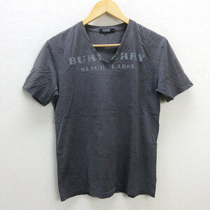 G■バーバリー/Burberry Blacklabel VネックプリントＴシャツ【2】灰/men