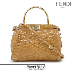 FENDI フェンディ ピーカブー スモール ハンドバッグ ショルダーバッグ 2way 8BN244 クロコダイル ラインストーン オーダー品 ブラウン