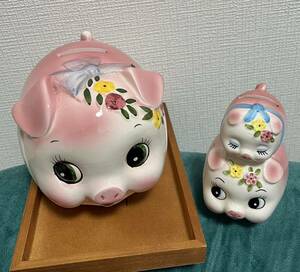 豚の貯金箱　親子セット　陶器　インテリア　昭和レトロ　可愛い
