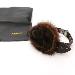 フェンディ ブレスレット アクセサリー フラワー ボンボン レザー 本革 ファー 茶 ブラウン brown Fendi