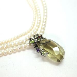 1円〜!!天然マルチストーン付《本真珠ネックレス3点おまとめ》D 約54.4g 約40.5-42.0cm pearl necklace jewelry パール DB5/DC5 95