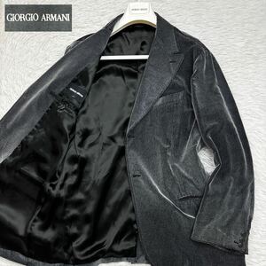 【極美品XXLサイズ!!!】GIORGIO ARMANI ジョルジオアルマーニ 現行 シルク テーラードジャケット ベロア調 黒 メンズ サイズ52 2B