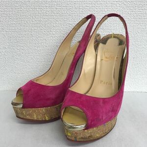 【WA39】★3000円スタート★Christian Louboutin/クリスチャンルブタン オープントゥサンダル　ヒール　36