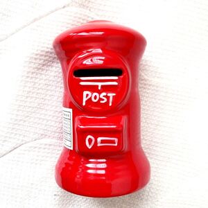 g56)郵便ポスト 貯金箱 陶器 赤 丸型ポスト 円筒 円柱 ポスト Pillar Box レトロ