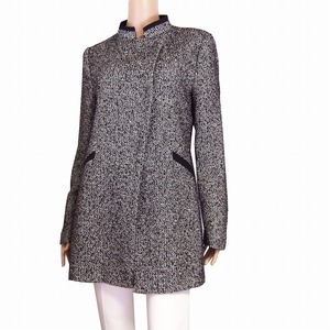 M美品/ザラ ZARA ツイード素材コート/ジャケット 大きいサイズ 表記USA XL(13号相当) 黒/ブラック 比翼仕立 秋冬向け アウター レディース