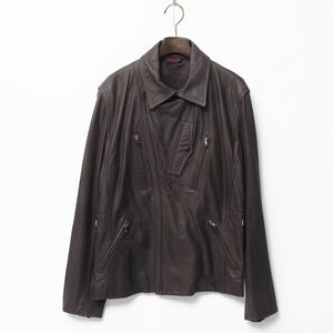 TH5733▽ポールスミス/Paul Smith*メンズL/ライダース/レザージャケット/革ジャン/ジップアップブルゾン/ブラウン系