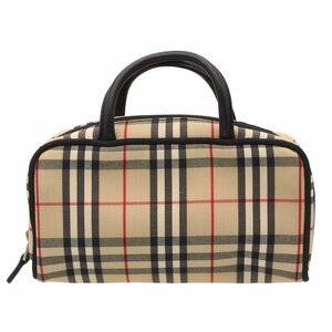 ★E2942 超美品 バーバリー ノバチェック キャンバス×レザー ポーチ ミニハンドバッグ ベージュ×ブラック BURBERRY レディース★