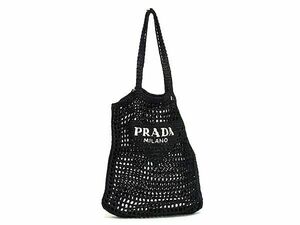 1円 ■美品■ PRADA プラダ ラフィア ハンドバッグ トートバッグ ショルダー 肩掛け レディース メンズ ブラック系 CB1991