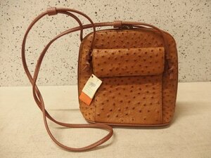 1140266a【オーストリッチ 飼育だちょう ショルダーバッグ キャメル系】タグ付 レザー レディース/GENUINE OSTRICH LEATHER/中古品