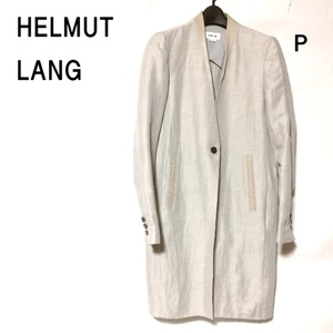 ヘルムートラング リネン ノーカラーコート P/HELMUT LANG 1B ラムレザー切替え