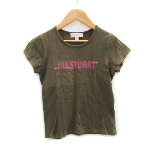 ジルスチュアート JILL STUART Tシャツ カットソー 半袖 ラウンドネック ロゴプリント M カーキ /MS28 レディース