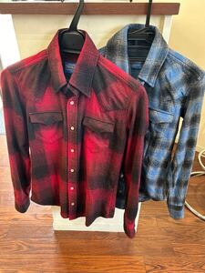 PENDLETON ペンドルトン AZ別注ウールシャツ レッド&ブルー ウエスタンシャツ sizeS 2点セット タイトフィット アメカジ ネイティブ