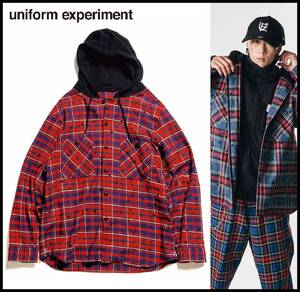 uniform experiment 21AW STAR FLANNEL CHECK BIG HOODED SHIRT スター 星 ロゴ ビッグ フード チェック ネル シャツ パーカー 2 SOPHNET