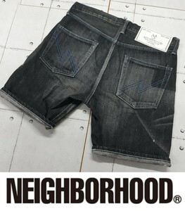 NEIGHBORHOOD WASHED MID MOD ショートパンツ ブラックデニム ブルーステッチ ショーツ パンツ ネイバーフッド デニム セルビッチ