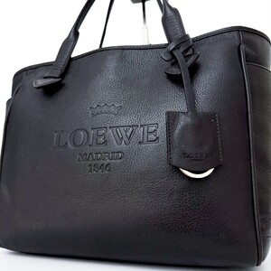 1円■未使用級■最高級ライン■型崩れ無し LOEWE ロエベ ロゴ型押しエンボス トートバッグ ビジネス A4 メンズ レディース レザー ブラウン