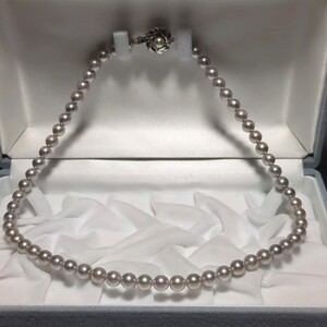 【糸替え済】アコヤ真珠 6.5-7.0mm 44cm グレー ネックレス 本真珠 アクセサリー SILVER pearl あこや パール