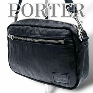 【PORTER】 ポーター ショルダーバッグ shoulder bag シャイン ナイロンツイル ブラック　BLACK 黒 ロゴ ポシェット