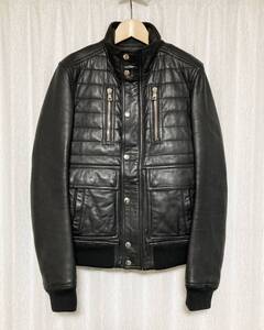 [BALMAIN HOMME] 14AW 定価60万 QUILTED BIKER JKT バイカーライダース レザージャケット 44 羊革 ブラック 中綿 バルマン