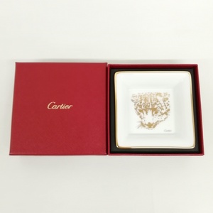 カルティエ Cartier パンサー スクエア ミニトレイ アッシュトレイ 小物入れ お皿 直径7.8cm ホワイト ゴールド その他