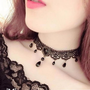  レースチョーカー ブラック レースアクセサリー ネックレス レディース 黒 ストーン Choker おしゃれ エレガント