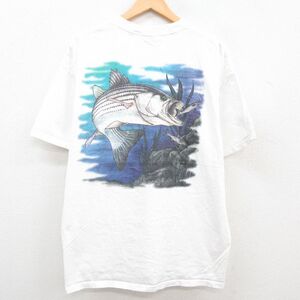 XL/古着 半袖 ビンテージ Tシャツ メンズ 00s 魚 胸ポケット付き コットン クルーネック 白 ホワイト 23jul27 中古