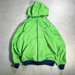 70s adidas トラックジャケット ジャージ フード付き パーカー XL