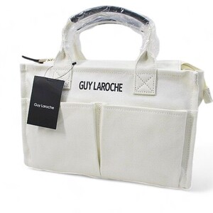 未使用品 ギラロッシュ Guy Laroche トートバッグ ロゴ コットン ホワイト 白系 キャンバス地 ハンドルレザー レディース