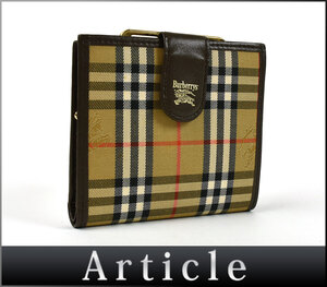 200837★美品 BURBERRY バーバリー 二つ折り財布 財布 ウォレット チェック柄 キャンバス レザー 革 ベージュ ブラウン レディース/ C