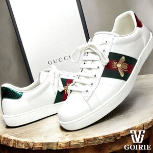 【希少/極美品】 GUCCI グッチ エース エンブロイダリー スニーカー 8 1/2 27.5㎝相当 箱付き シェリーライン ゴールド ビー 蜂 イタリア製