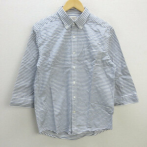 G■ユナイテッドアローズ/UNITED ARROWS GLR 七分袖BDシャツ/ボーダー柄【L】紺/men