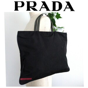 美品 PRADA SPORT プラダスポーツ アーカイブ ナイロン 軽量 トートバッグ A4 書類 鞄 ハンドバッグ 黒 ブラック レディース メンズ