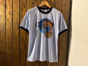 新品●E.T.　ビンテージスタイル　霜降り　リンガーTシャツ［L］●スティーブンスピルバーグ/SFファンタジー映画/BLUE