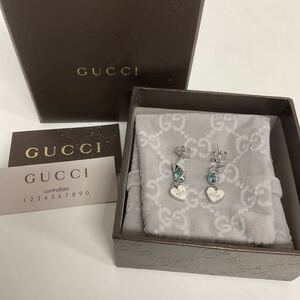 営KZ598-60◆ GUCCI グッチ ブルートパーズ ハート スイングピアス Ag925 総重量4.51g 箱あり