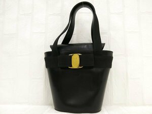 ◆超美品◆Salvatore Ferragamo フェラガモ◆ヴァラリボン◆カーフ レザー 本革 ナイロン◆ハンド バッグ◆黒 G金具◆ヴィンテージ◆A8397