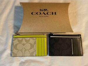 即発【COACH】シグネチャー キャンバス ジップ カードケース ライム