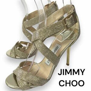 k127 JIMMY CHOO ジミーチュウ ゴールド サンダル アンクルストラップ 35 イタリア製 フォーマル パーティ レディース 正規品