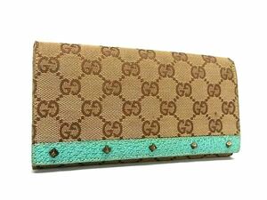 1円 GUCCI グッチ 120924 GG柄 GGキャンバス×レザー スタッズ 二つ折り 長財布 ウォレット 札入れ 小銭入れ ブラウン系 FI3638